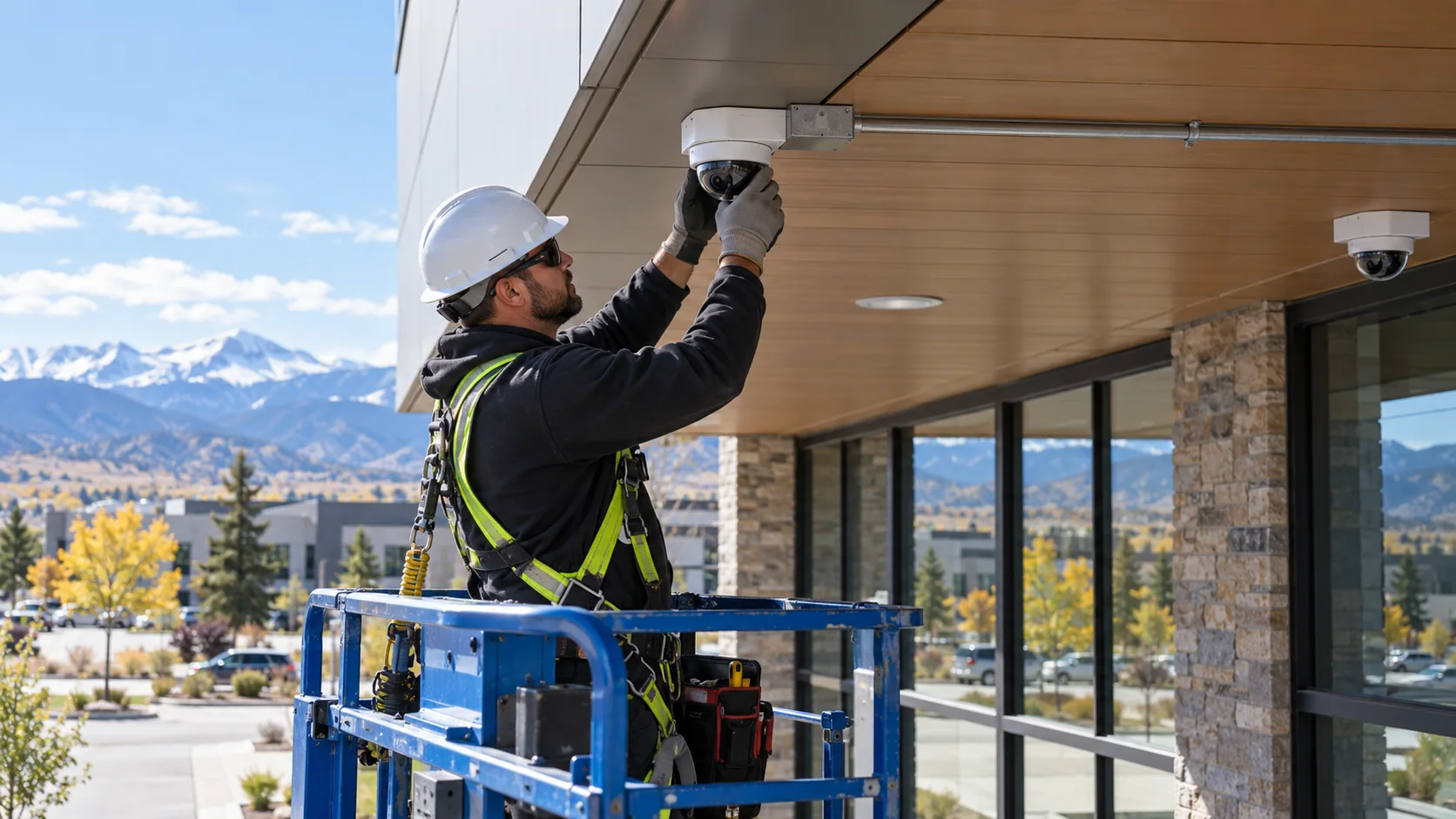 Preventive maintenance: Technician mounting a commercial camera