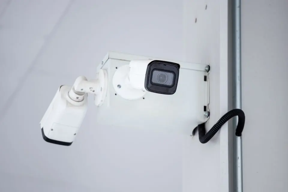 Mounted Surveillance Camera on the Wall