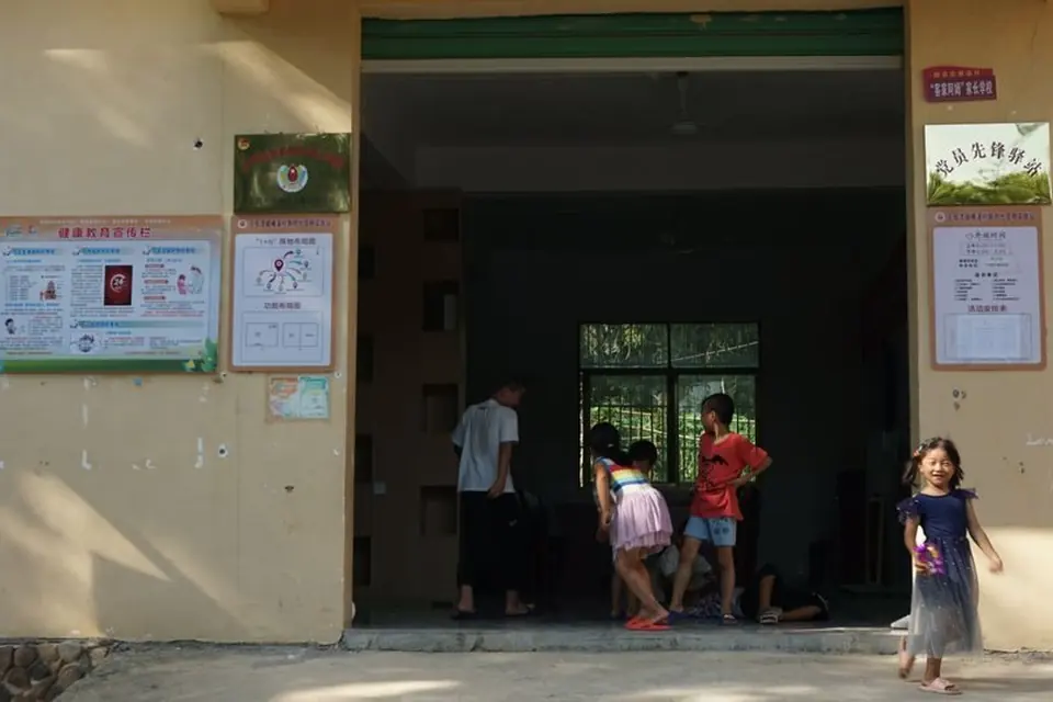 Kids Playing in School Entrance