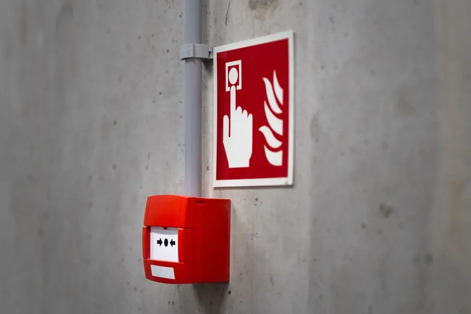 Emergency Fire Alarm System on Concrete Wall