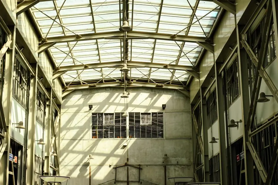 Industrial Warehouse Interior Under Skylight