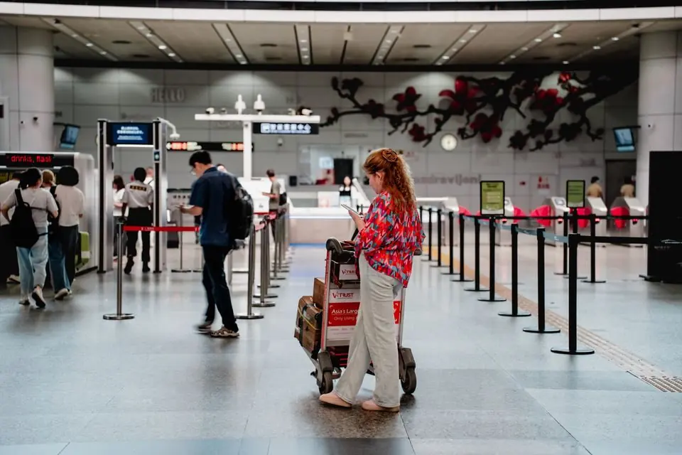 Traveler at Modern Airport Terminal in Guangzhou