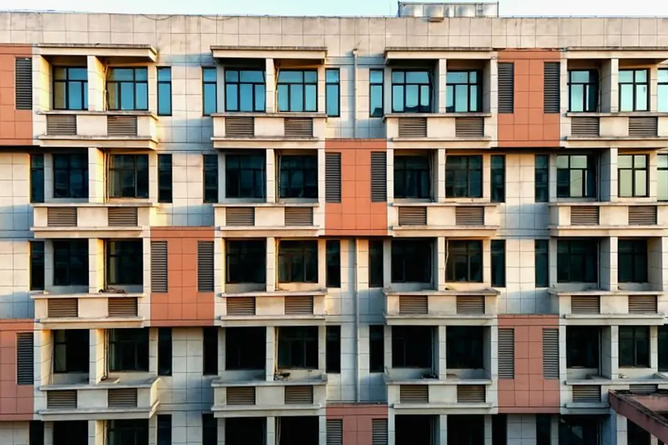Modern Apartment Building with Symmetrical Design