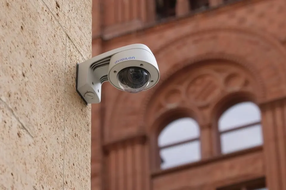 Modern Surveillance Camera on Urban Building