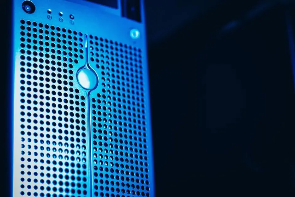 Close-up of a Blue Server Rack in Datacenter