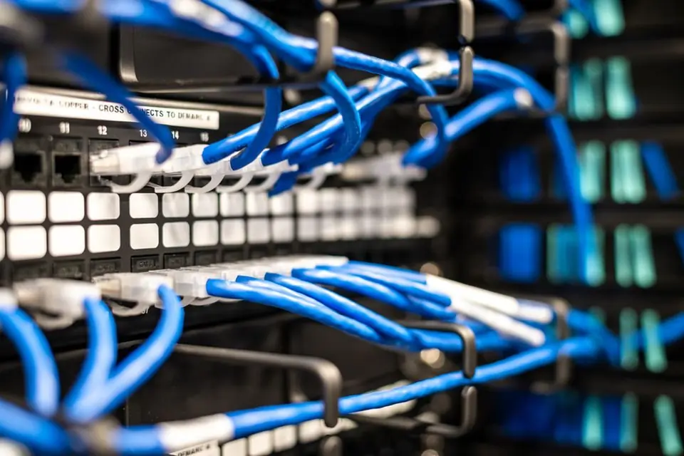 Blue Wires Connected to Server