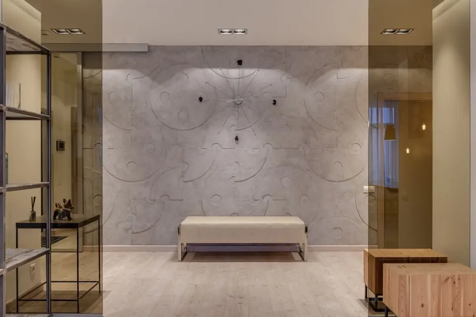Spacious modern hall with glass entrance