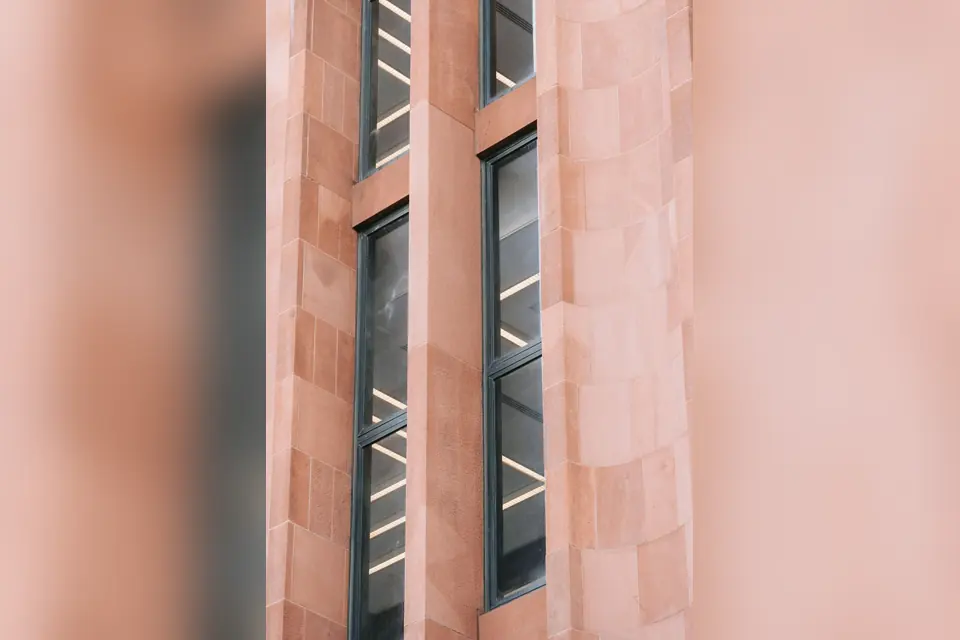 Details of facade of contemporary commercial building in downtown
